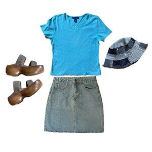 Karen Scott 100 % cotton Vintage Boxy Tee Teal Turquoise Aqua Medium